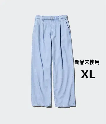 새상품 UNIQLO 유니클로 XL 드레이프 데님 턱 팬츠 62 Blue