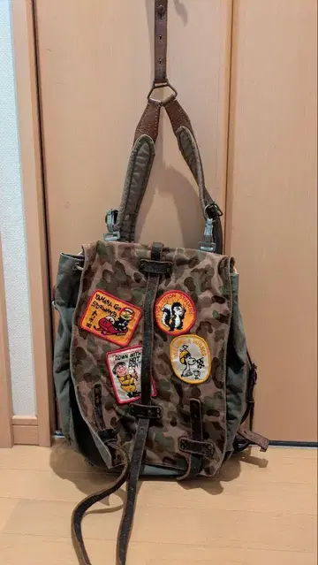 빈티지 카모 패턴 캔버스 백