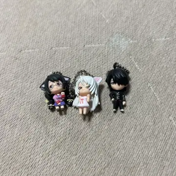 고양이 귀 화이트 블랙 헤어 키링 3개 세트