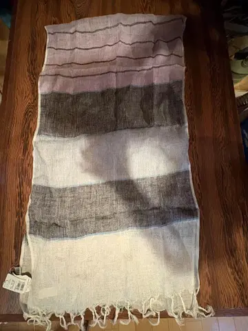 린넨 스톨 그레이 화이트 보라색 스트라이프