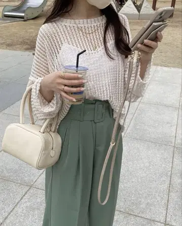 thevon 벨트 하이웨스트 턱 팬츠