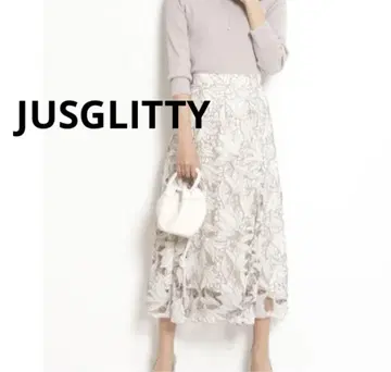 저스길리티 JUSGLITTY 레이스 자수 플레어 스커트 베이지 M