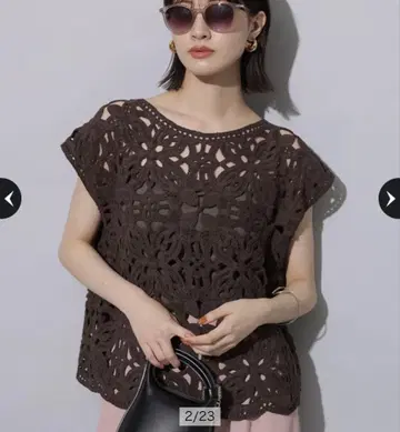 알페이지 오리지널 자수 레이스 상의 매장 한정판 브라운 S