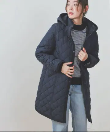 [빔즈하트] 퀼팅 코트 후드 탈부착 가능 S 네이비
