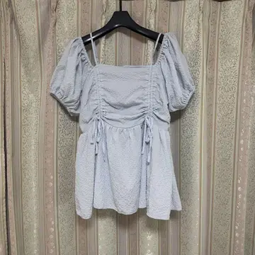 올리브 데 올리브 셔링 오프숄더 상의 색스 블루