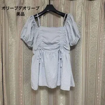 올리브 데 올리브 셔링 오프숄더 상의 색스 블루