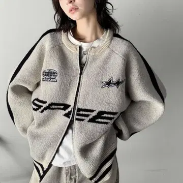 JaVa 자바 콜라보 신규 레이서 디자인 더블 지퍼 니트 블루종