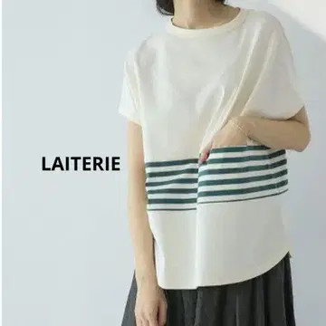LAITERIE 도츠메 CD 천축 & 보더 루즈핏 프렌치 소매 T셔츠
