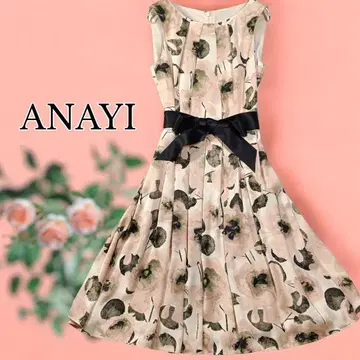 ANAYI 아나이 꽃무늬 새틴 무릎 기장 플레어 원피스 사이즈 36