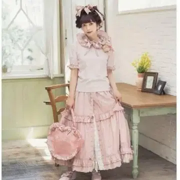 택 포함 미사용 새상품 핑크하우스 아오키 미사코 콜라보 핑크 체크 프릴