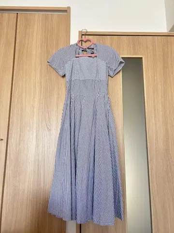 리조트 스트라이프 반팔 롱 원피스 M