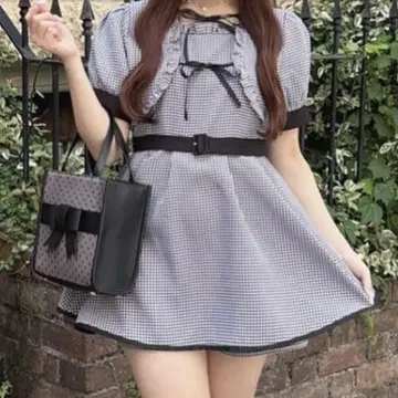 더블 리본 올인원 깅엄 체크 evelyn 에블린