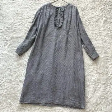LOISIR 앞 프릴 린넨 원피스 린넨 100% 하운드투스