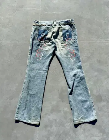 Dsquared2 자수 장식 옅은 파랑 플레어 데님 팬츠