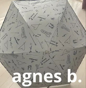 agnes b. 하트 프린트 썸머 쉴드 접이식 양산 새상품 네이비 패턴