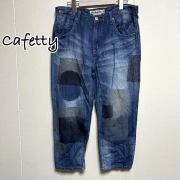 Cafetty 카페티 테이퍼드 패치워크 프린트 면린넨 데님