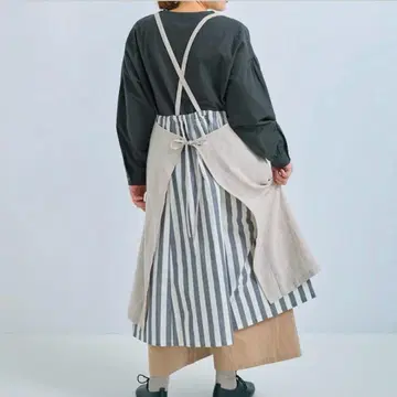 새상품 레이어드 원피스 에이프런 코튼 린넨 베이지 M~L