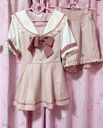 LIZLISA 세일러 카라 셋업 핑크