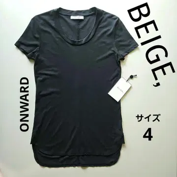 BEIGE, 베이지 면 블랙 컴팩트 T셔츠 앞뒤 트임 라운드 밑단 온워드