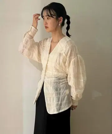 SHEER CHECK TUCK WAIST BLOUSE CLANE