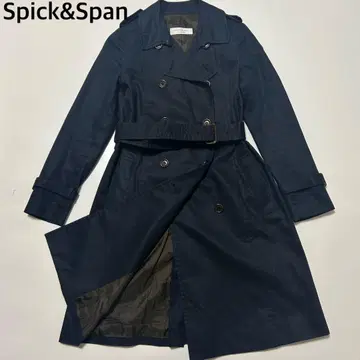 스픽앤스팬 트렌치코트 더블 롱 A라인 네이비