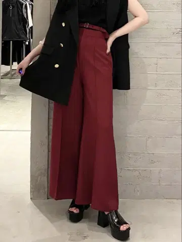 HARE [ LADIES ] 2WAY 내로우 벨트 와이드 플레어 팬츠