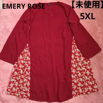 미사용 EMERY ROSE 빨간색 긴팔 티셔츠 롱 원피스 플라워 프린트