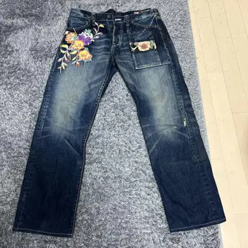 도둑 일기 꽃무늬 데님 팬츠 일본풍 패턴 일본풍