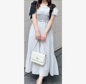 anmille 깅엄 리본 퍼프 OP 숄더 리본 아이스 그레이