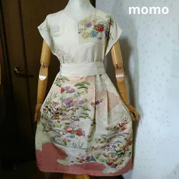 순수 실크 중후리소데 허리 리본 포함 턱 들어간 원피스 기모노 리메이크