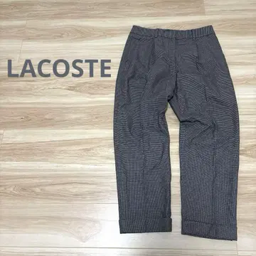LACOSTE 턱 팬츠 투 턱 하운드투스 체크 패턴 팬츠 포켓 로고 자수