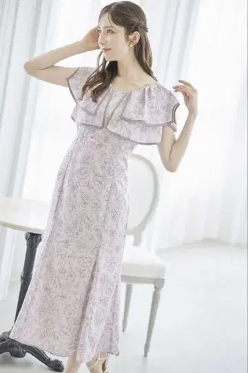 새상품 백 레이스업 파이핑 빅 칼라 플라워 프린트 머메이드 원피스
