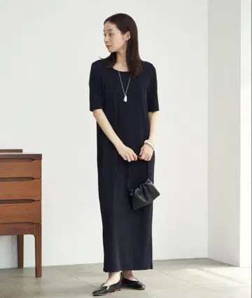 완판템 plage 플라주 Rib 하프 슬리브 원피스 38 네이비