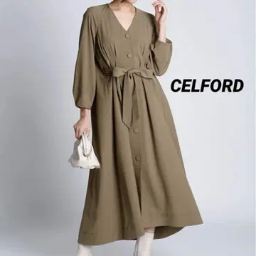 CELFORD 노카라 셔츠 원피스 카키 size free