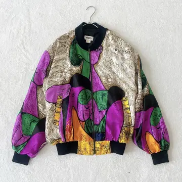 피카소 vintage 아트 모티브 올 패턴 나일론 자켓 블루종