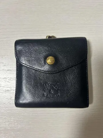새상품급 일비종떼 가마구치 블랙 가죽 접이식 지갑 코인 포켓 부착