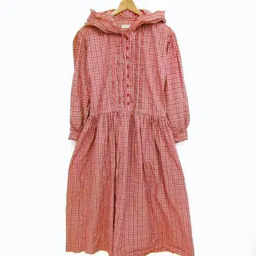 [레어] PINK HOUSE 후드 부착 체크 롱 원피스 프리 사이즈