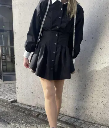 원 웨이 허리 턱 셔츠 원피스