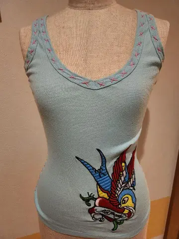 Don ed hardy 스카이블루 자수 탱크탑