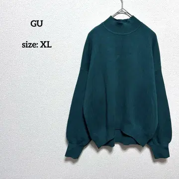 GU 여성용 빅 사이즈 XL 맨투맨 느낌 하이넥 스웨터 그린