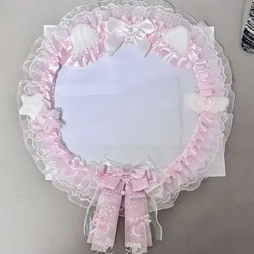 부채 커버 부채 케이스 레이스 데코 핑크 화이트 고양이 리본 부채꼴