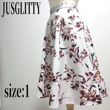 JUSGLITTY 꽃무늬 플라워 아트 플레어 스커트 미디 기장 사이즈 1