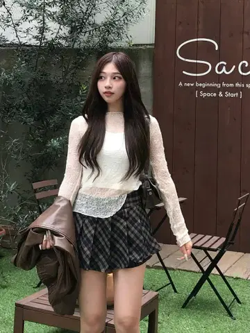 emmy 레트로 체크 플리츠 미니 치마바지