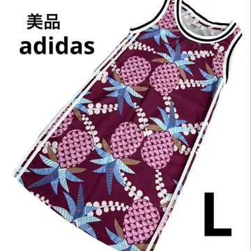 [ 새상품급 ] adidas 슬리브리스 원피스 파인애플 도트 올 패턴 L