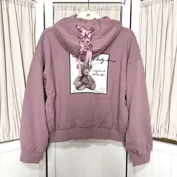 ROJITA 곰 백 프린트 ZIP 후드티
