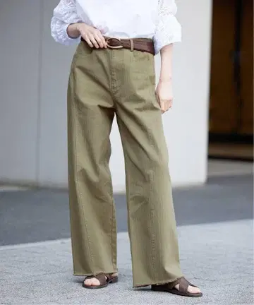 SLOBE IENA 헤링본 절개 팬츠 카키