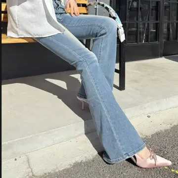 플레어 데님 부츠컷 블루 한국풍 슬림 레그 플레어 팬츠 데님