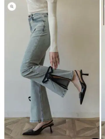 RANCLIC side slit denim ribbon pants