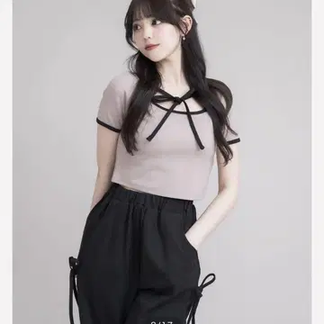 스톤 로고 리본 테이프 팬츠 세트