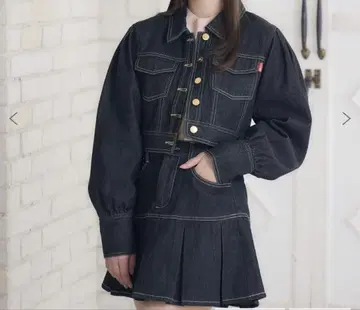 다크 데님 퍼프 슬리브 셋업